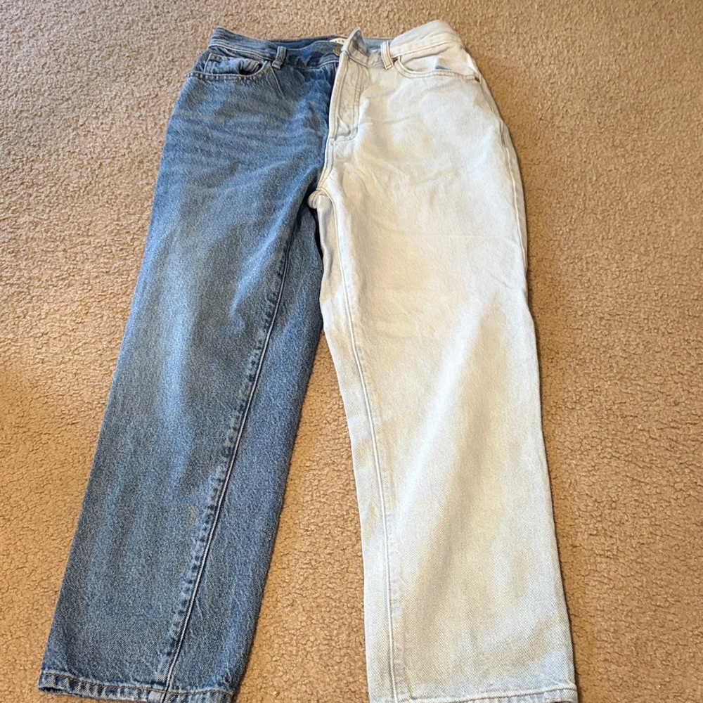 PacSun Two-Tone Straight-Leg Women's Jeans in Blue and Light Wash